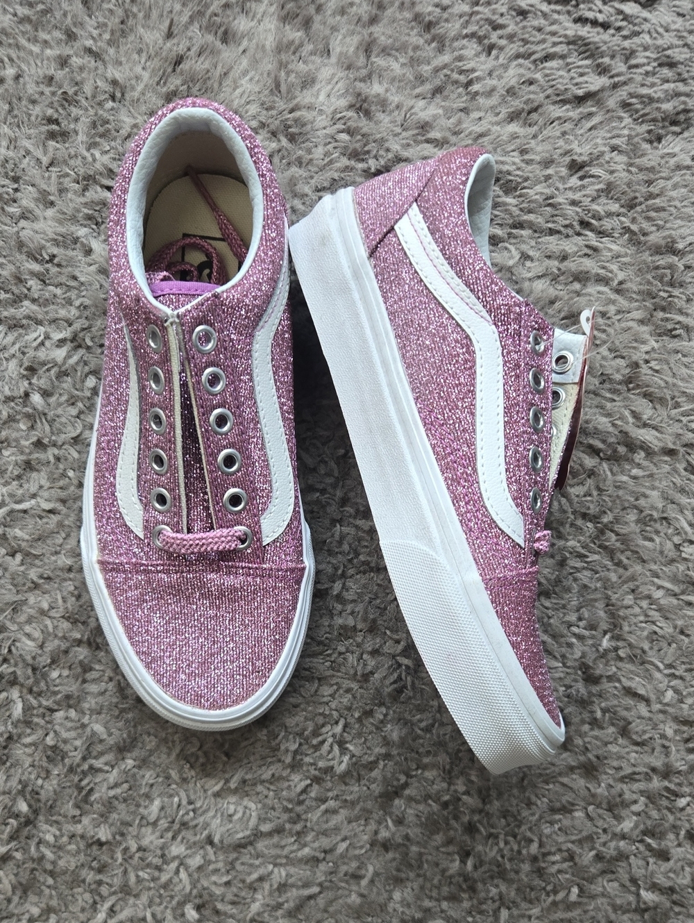 Vans Old Skool Youth Girls 3.5 Glitter Lurex Pink and White 0926